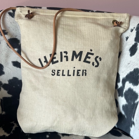 HERMES SELLIER vintage 1970s feed bag canvas purse - Picture 2 of 15